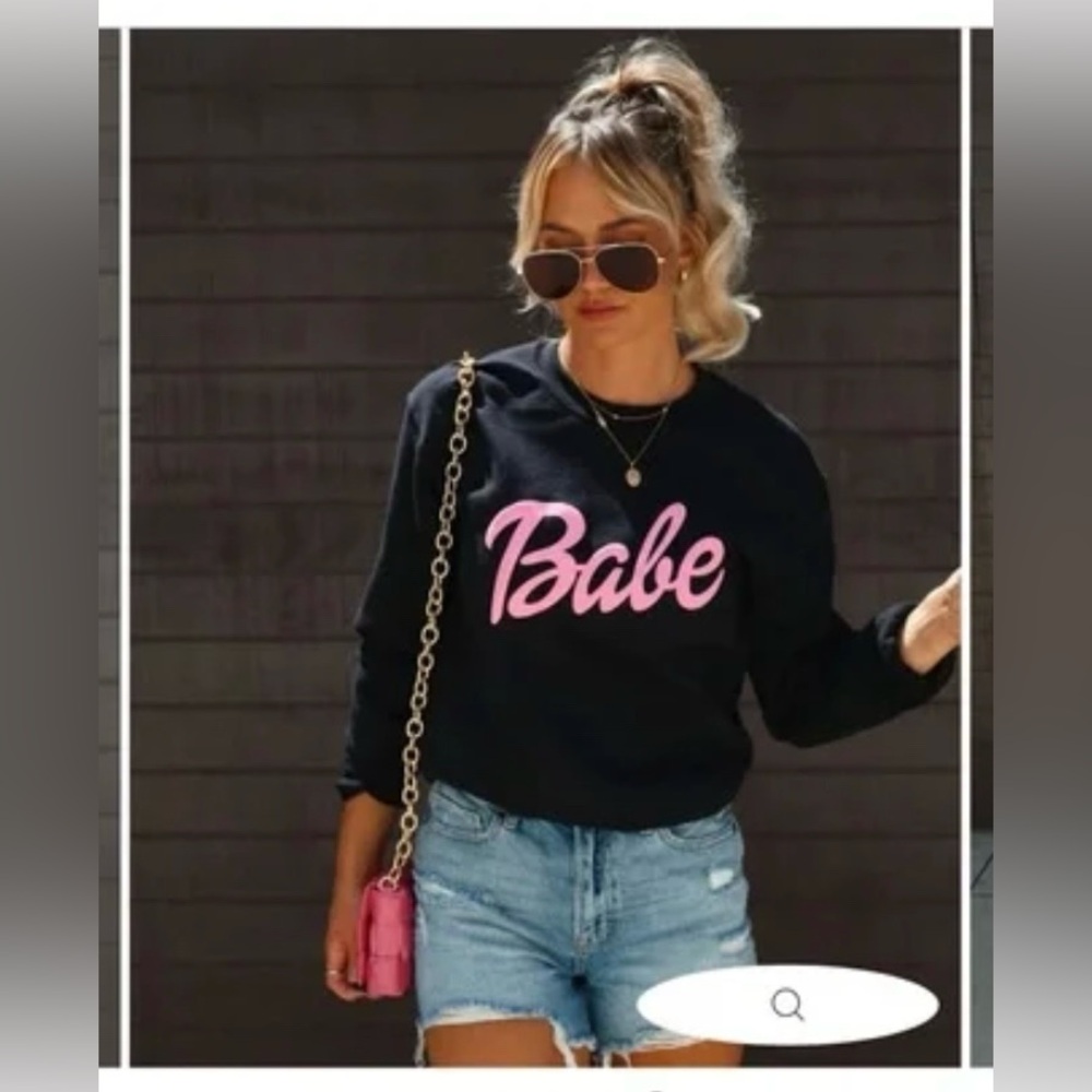 Black Sweatshirt with Pink 'Babe' Print